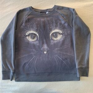 The Children's Place Girls XXL-16 Gray Cat Sweatshirt Long Sleeve Glitter
